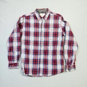 Weatherproof Vintage Red Blue Plaid Shirt Mens Medium Cotton Button Up